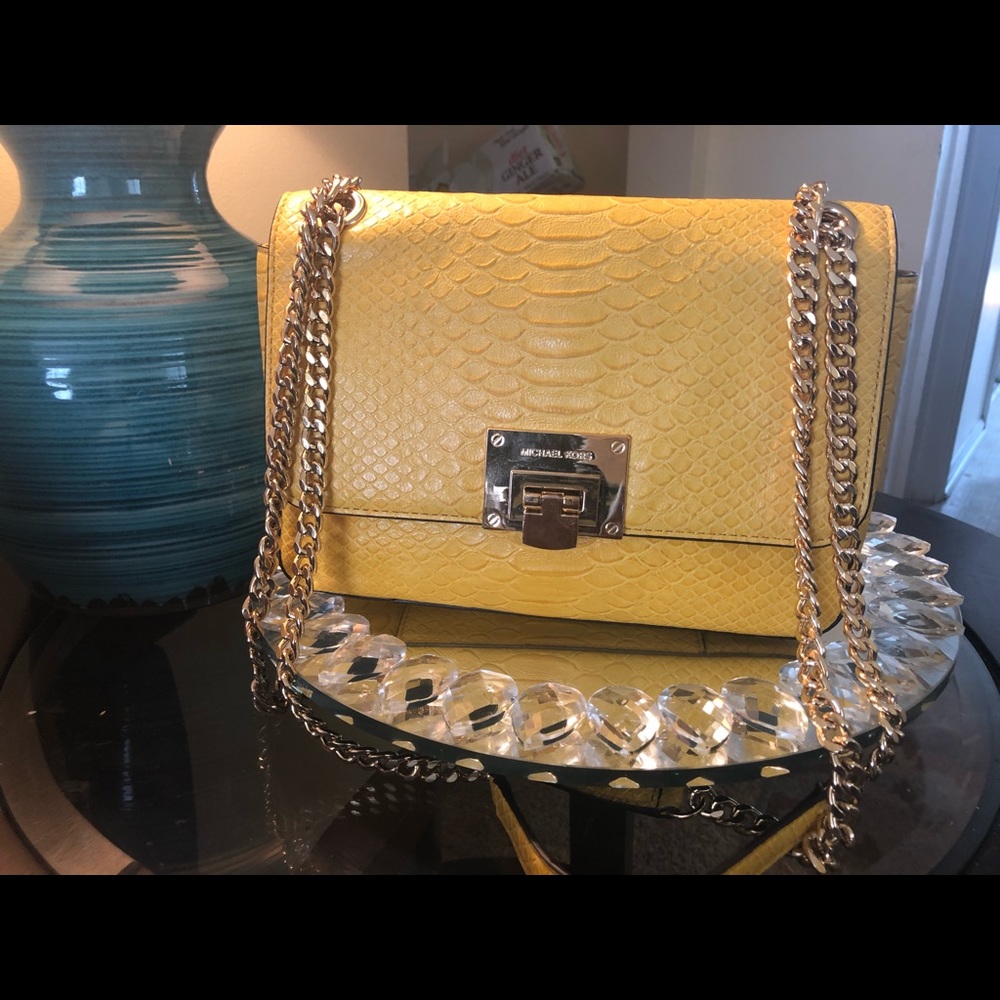 Michael Kors yellow snake embossed shoulder bag